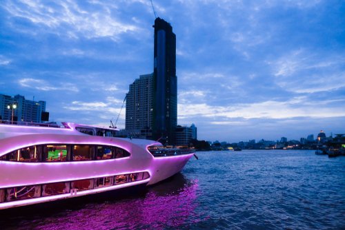 Dinner cruise on the Chao Phraya River in the evening.
