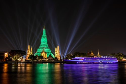 Global Greening Programme 2021 In celebration of the National Day of Ireland, Wat Arun Temple, on the Chao Phraya River in Bangkok, Thailand